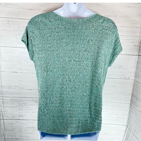 Talbots Large 100% Linen turquoise blue knit blouse Cottage beachy coastal boho - Picture 2 of 5